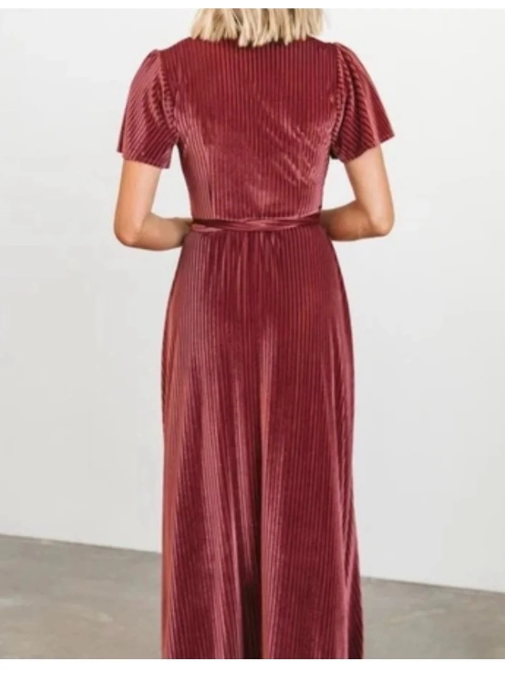 Baltic Born Andi‎ Ribbed Velvet Wrap Dress large dark rose